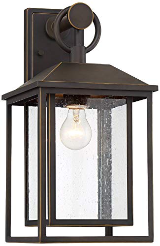 John Timberland Califa Mission Outdoor Wall Light Fixture Bronze Brown Metal 18" Textured Clear Glass Lantern For Exterior House Porch Patio Outside Deck Garage Yard Front Door Garden Home #TOP24
