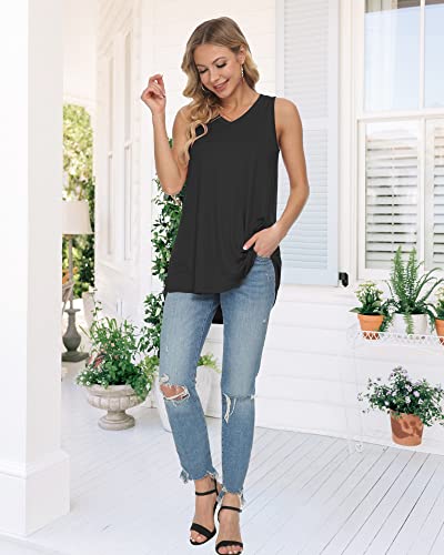 Wneedu Women's Summer Sleeveless Tunic Casual V-Neck T-Shirt Tank Tops Blouse Large Black #TOP4