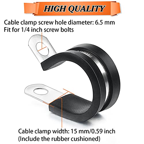 44Pcs Cable Clamps Assortment Kit, Camtek Stainless Steel Rubber Cushion Pipe Clamps Hose Clamps Rubber Cushioned Fuel Line Hose Water Pipe Air Tubing Clamps - 5 Sizes 1/4'' 5/16'' 3/8'' 1/2'' 5/8'' #TOP3