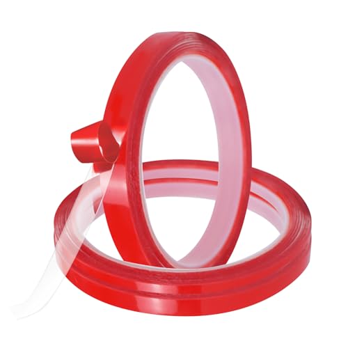 5M Double Sided Tape Adhesive, 3 Rolls Red Liner Super Strong Sticky Heavy Duty Mounting Tape Clear Tapes Two Sided Tape Poster Tape for Wall Photo,Home and Office Deco(3mm/6mm/9mm)