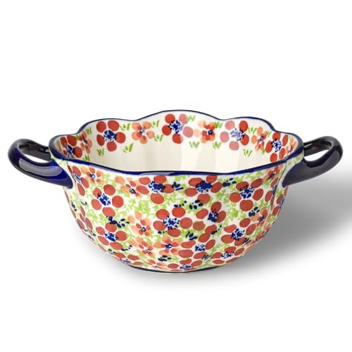silesia Handmade Salad Bowl with Handles, 45 oz Hand-Painted Serving Bowl, Large Ceramic Crocks for Soup, Pasta, Stew, Microwave & Dishwasher Safe, Kitchen Decor Gift (Jungle Floral)