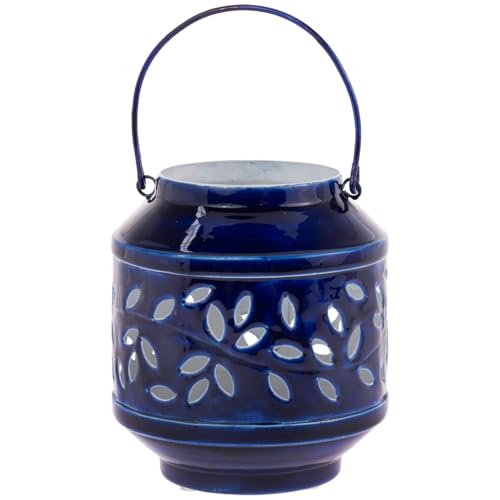 Boston International Lantern/Candle Holder Decorative Metal Outdoor Lanterns | Home Tabletops Mantels Patios: Small, Navy Blue