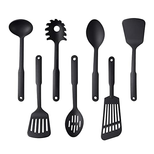 Kitchen Utensils Set, 7PCS Cooking Utensils Set 410F° Heat Resistant & Non-stick Food Nylon Kitchen Gadgets Accessories For Cookware, BPA Free Kitchen Tools Gift (Black)