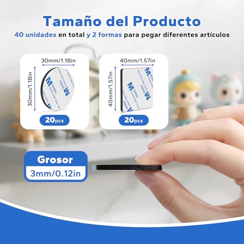 Miniatura 2 de Hommand Cinta Adhesivo Doble Cara, 40 Piezas Almohadillas Adhesivas Extrafuerte, Pads Adhesivo Cinta Adhesiva Doble Cara Espuma, Cuadrado Redondo, Para Hogar Oficina Coche, Negro