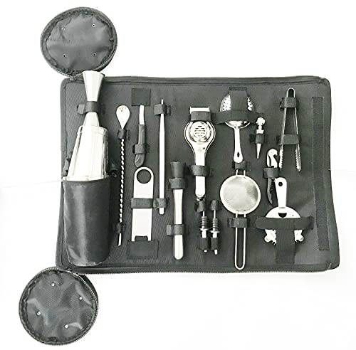 Image of Roll Up Mixologist Bar Tool Set with 16 Tools (Black Bag)