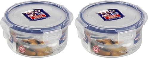 Image of Lock & Lock HPL932 Round Storage Container - Clear/Blue, 300 ml (Pack of 2)