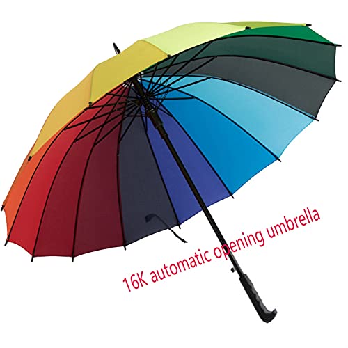 ELAUK Paraguas impermeable a prueba de viento 2020 a la moda 24 K arco iris paraguas grande a prueba de viento de cuero para hombre largo Samurai paraguas para mujer (Color: 16K) Cover
