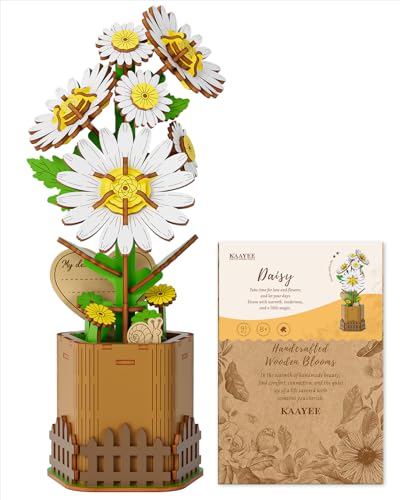Kaayee 3D Wooden Flower Puzzles Daisy, Wood Flowers Craft for Adults