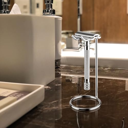 Foto von Linkidea Rasierhobelständer aus Edelstahl, Rasiererhalter, Deluxe-Reiserasiererständer für Herren, kompatibel mit Rasierhobel mit langem Griff, Fusion 5, ProShield, Mach 3 (Silber/poliertes Chrom)