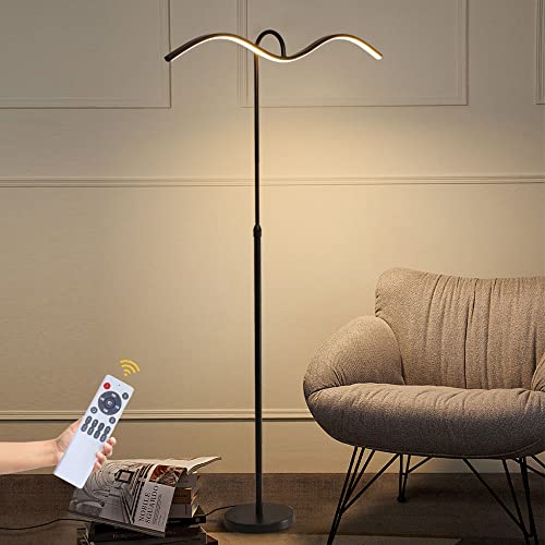 EIDEARAY Led Floor Lamp,30W Modern Reading Adjustable Standing Height 3 Colors and Stepless Brightness Standing Lamp with Remote Control & ‎Foot Switch for Living Room Bedroom Reading (Wave Shape)