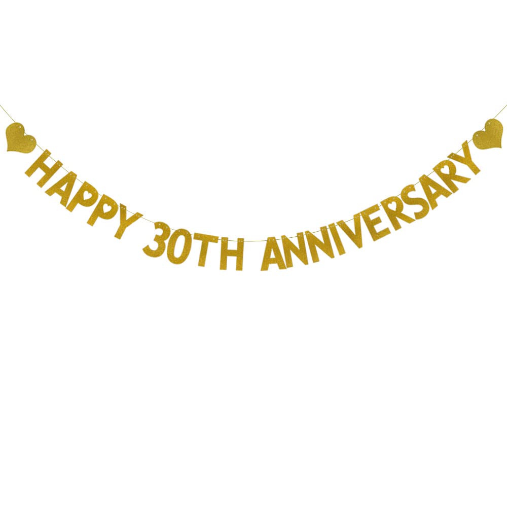 HAPPY 30TH ANNIVERSARY Banner, Pre-Strung, Gold Glitter Paper Garlands for 30th Wedding Anniversary Party Decoratiopns Supplies, Letters Gold,