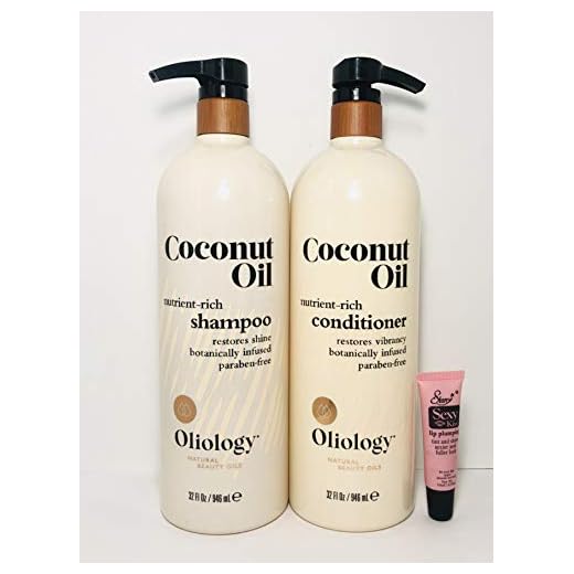 Oliology Coconut Oil Nutrient Rich Shampoo 32 oz & Conditioner 32 oz, (Paraben Free) -Free Starry Sexy Kiss Lip Plumping 10 Ml - New Edition