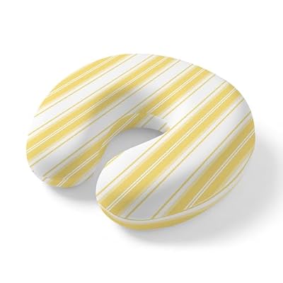 Yellow Striped Travel Neck Pillow Memory Foam,Hand Neck Support Airplane Pillow for Traveling Bed Car Office Home,Modern Thin Line Vertical Stripes Flight Pillows with Removable & Washable Cover