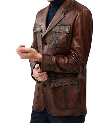 Yolo Jackets Men's Soft Italian Genuine Lambskin Vintage Brown Blazer - Cowboy Western Style Leather Blazer Sport Coat Men4