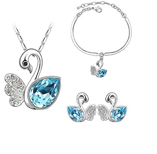 Preisvergleich Produktbild Inception Pro Infinite - Schmuckset - DREI Teile - Halskette - Armband - Damenarmband - Ohrringe - Schwan - Blaue Farbe
