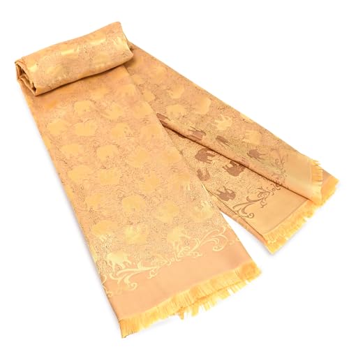 AeraVida Hand-Woven Yellow Silk Elephant Scarf or Shawl for Women | Lightweight Thai-Inspired Wrap with Fringe | Boho Handmade Silk Accessory for Casual, Travel, or Resort Wear