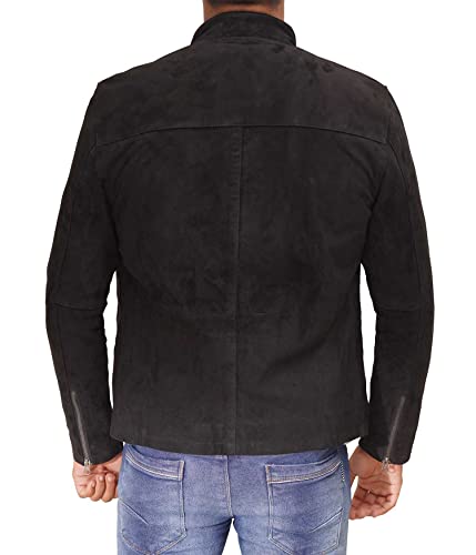 Blingsoul Cafe Racer Slim Fit Men Leather Jacket Black 101 | [1100346] Bond Bl Suede, 2Xl #TOP2