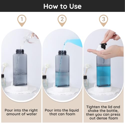 Image of Segbeauty Empty Foam Bottle for Kitchen 22oz, 2pcs Plastic Foaming Soap Dispenser Bathroom, 650ml Gray Square Foam Pump Bottle with Label Stickers, Refillable Foaming Hand Soap Dispenser Large
