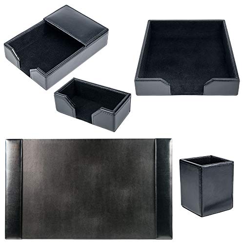 Dacasso Bonded Set Luxury Leather Desk Pad & Desk Organization Essentials, 5 Piece, Black #TOP5