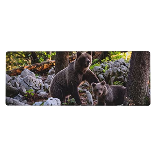 Tapis de souris ours grand format 80x30cm tapis bureau antidérapant bords cousus