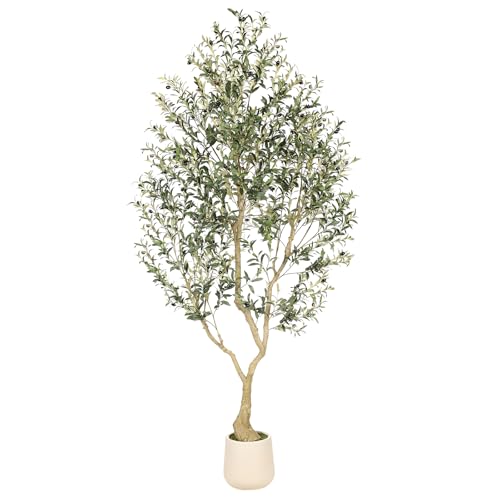 Realead 8ft Faux Olive Tree with Tall Exquisite Planter - Realistic Olive Trees Artificial Indoor...