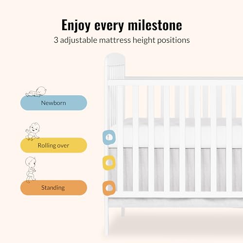 Image of Dream On Me Anna 3-in-1 Convertible Full-Size Baby Crib & Changer with Storage in White, GreenGuard Gold & BSA, Pinewood, Converts to Day & Toddler Bed, 3 Mattress Heights, 1″ Changing Pad