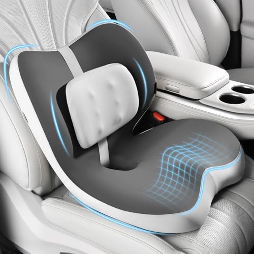 Image of FLORICH 2 in1 Truck Seat Cushion and Lumbar Support Pillow Memory Foam Car Seat Cushion with Adjustable Strap for Truck Driver Long Drives, Fits Semi Truck Seat,Car,Office&Gaming Chair(Grey)