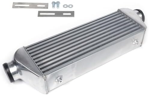 Universal Intercooler,28.35" x 9.06" x 4" Aluminum Turbo Intercooler with 3" Inlet/Outlet Tube Fin Replaces for Any Turbo Charger System Increase Air Flow,Aluminum Polished,Silver
