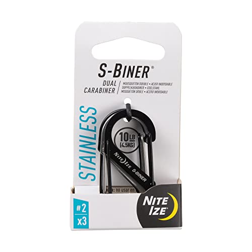 Nite IZE S-Biner Stainless Steel Dual Carabiner #2, Dual Gated Carabiner for Keys and Gear, 3 Pack, Black/Stainless