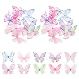 20 Stück Organza-Schmetterlinge zum Basteln, Schmetterlings-Applikationen Mini Schmetterling Deko Bunte 3D-Stoff-Schmetterlinge 2-lagige Wanddekoration für DIY Dekoration, Kleidung, Ornament