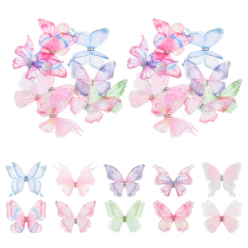 Image of 20pcs Butterflies for Crafts, 3D Double Layer Butterfly Appliques, 1.77in Colorful Mini Butterflies for Wedding Party Home Wall Decor