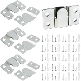 4 Pairs Stainless Steel Flush Mount Bracket Interlocking Headboard Hardware for Picture Hangers,Interlocking Heavy Duty Photo Frame Hook,Interlock Bracket Furniture Connector (Silver)