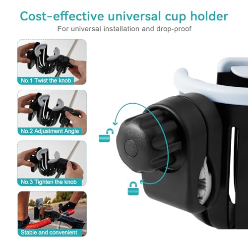 Winchild Stroller Cup Holder with Phone Holder, Bike Cup Holder, Universal 2-in-1 Cup Holder for Strollers, Wheelchair, Bike, Walker, Scooter,Gifts for Him, Her, Child,Adjustable (black gray)