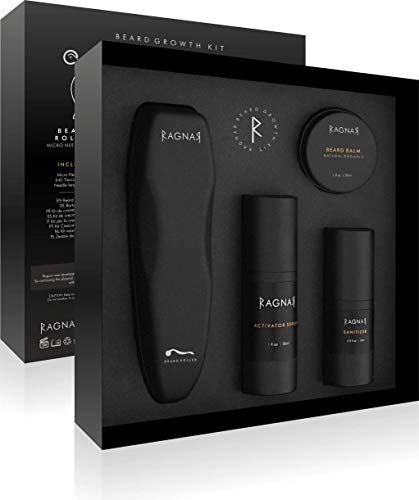 RAGNAR - Bart Set | Bartwuchsmittel für Männer | Bartwuchs fördern | Bartlücken schließen | Bartwachstumsserum | Bartroller + Gratis Bartbalsam/Bartwachs