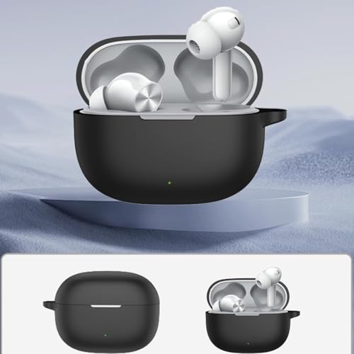 Image of LIRAMARK Silicone Cover Case with Carabiner Compatible with Realme TechLife Buds T110 (Black)