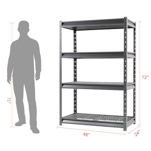 Image of The Atlas 48 inch W Heavy Duty Garage Shelving Unit Load 12000 Lbs, 4-Tier Metal Shelves for Storage, Adjustable All Steel Industrial Shelf, 48 inch W x 24 inch D x 72 inch H, Grey