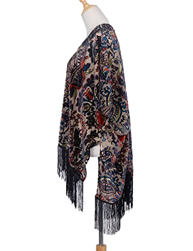 MJ SERECA Women's Burnout Velvet Kimono Cardigan Cover Up with Tassel (JYPJ-28)…