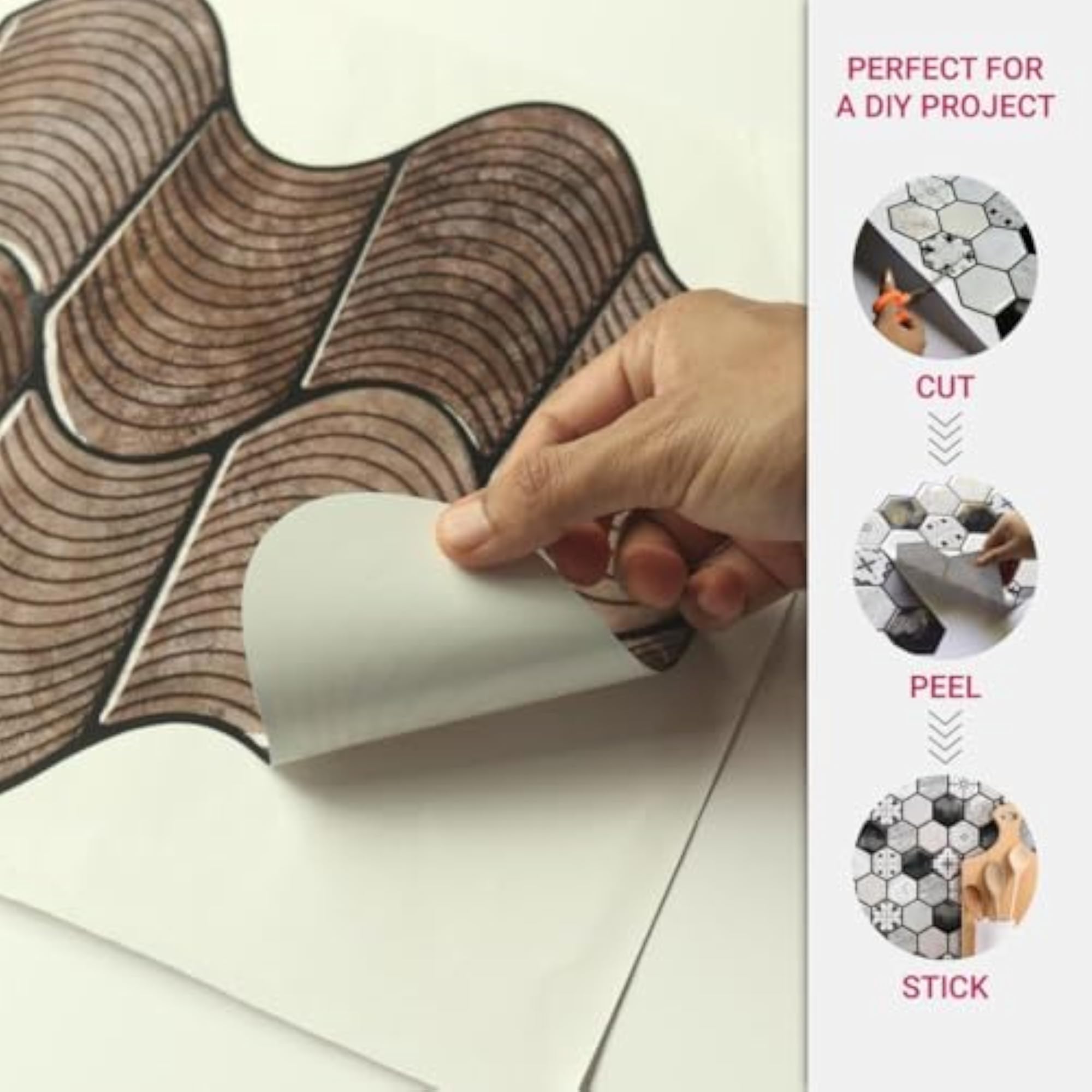 3D Wavy Brown Peel & Stick Tiles, Easy DIY Adhesive Backsplash