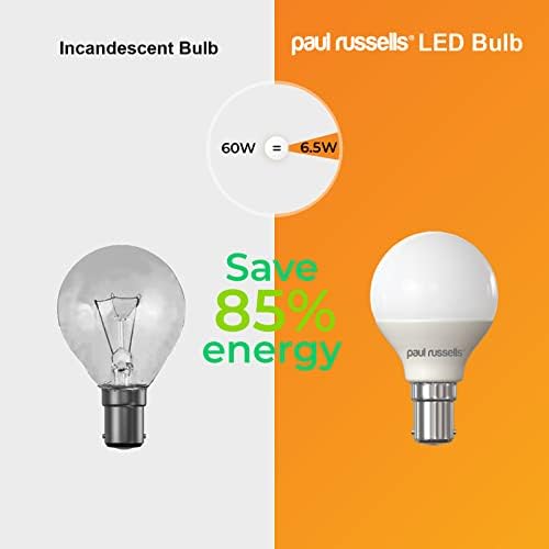 paul russells 6.5W LED Golf Ball Light Small Bayonet Cap B15, 60w Equivalent Bulb, 806LM LED Bulbs, 6500K Daylight, Round Globe Frosted G45 SBC Energy Saving Lamps, Pack of 3