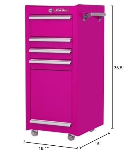 The Original Pink Box Pb1804R 16-Inch 4-Drawer 18G Steel Rolling Tool/Salon Cart, With Bulk Storage, Pink #TOP6