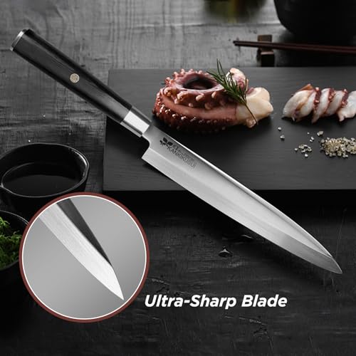 KANKIKUSUI 11" Sashimi Knife with Wooden Sheath, HC70cr17mov Yanagiba Knife — view 2