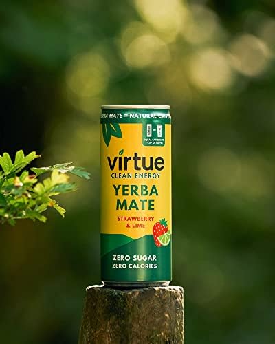 Virtue Yerba Mate - Natural Energy Drink - Sugar Free, Zero Calories, Vegan, Keto Friendly, Gluten Free - 12 x 250ml (Strawberry & Lime)