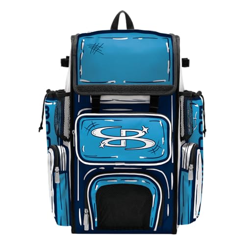 Boombah Superpack Bat Bag - Backpack Version (no wheels) - Holds 4 Bats - Animate Columbia/White/Navy