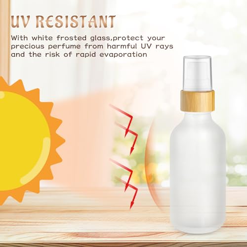 12 Pack 2 oz Glass Spray Bottles,Empty Perfume Fine Mist Atomizer,Natural Bamboo Pump Head Travel Liquid Holder Containers for Cologne,Essential Oils,Body Sprays,Room Sprays-Clear Frosted3