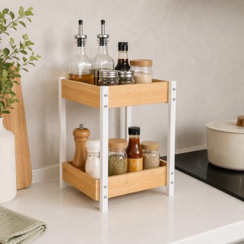 Miniatura 9 de Lin Home Estantería Con 2 Estantes De Madera Y Metal 25x15x37.5cm - Mueble Auxiliar Multiuso Para Almacenaje, Ideal Para Baño, Cocina, Dormitorio