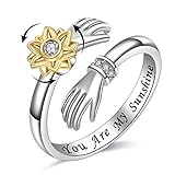 MOONMORY Sterling Sliver 925 Adjustable Hug Ring You Are My Sunshine Always With You Sunflower Ring Hugging Hands Open Promise Ring for Women Teen Friends
