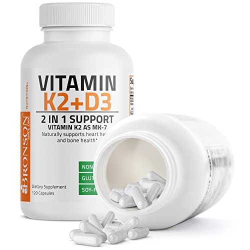 Bronson Vitamin K2 (Mk7) With D3 Supplement Non-Gmo Formula 5000 Iu Vitamin D3 & 90 Mcg Vitamin K2 Mk-7 Easy To Swallow Vitamin D & K Complex, 120 Capsules #TOP6