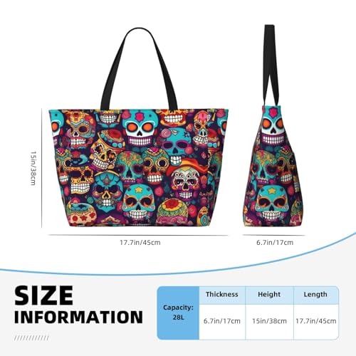Sugar Skulls Print Large Capacity Beach Travel Bag â€“ Foldable with Multiple Pockets for Family Vacation, and Camping4