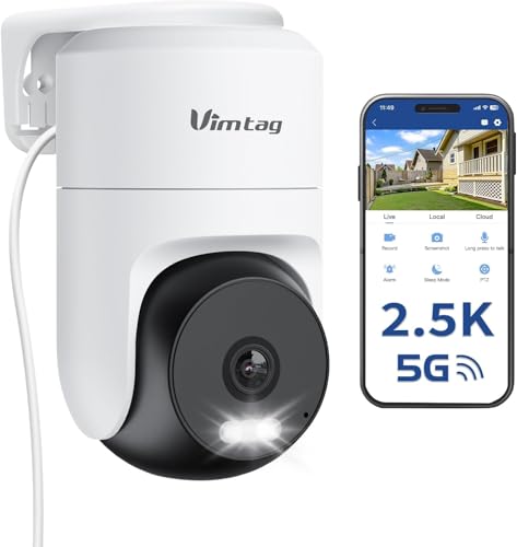 2.5K Caméra Surveillance WiFi Exterieure avec Fil, Caméra Exterieur 360° PT, 2.4G/5GHz, Vision Nocturne Couluer, Détection de Personne, Audio...