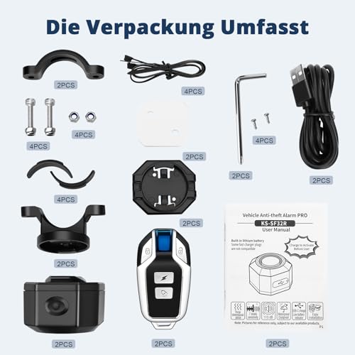 2X 110dB Fahrrad-Alarmanlage mit Fernbedienung – Wasserdichter, USB-aufladbarer Diebstahlschutz mit Bewegungssensor für E-Bikes, Roller, Motorräder & E-Scooter